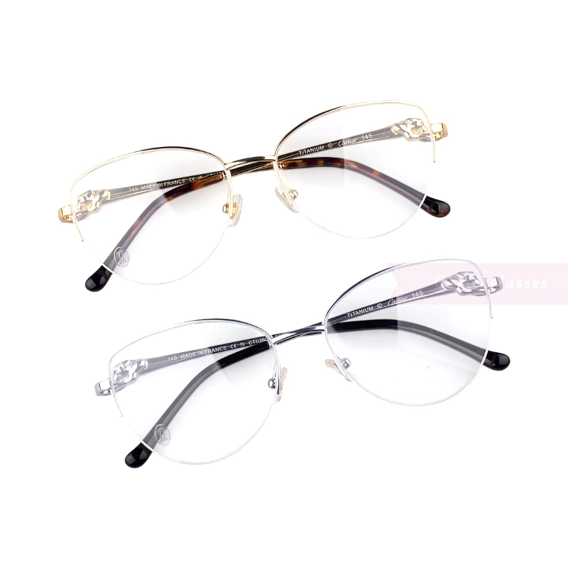 Cartier PANTHèRE Cateye Design Titanium Half Frame Eyeglasses CT0280 (1)