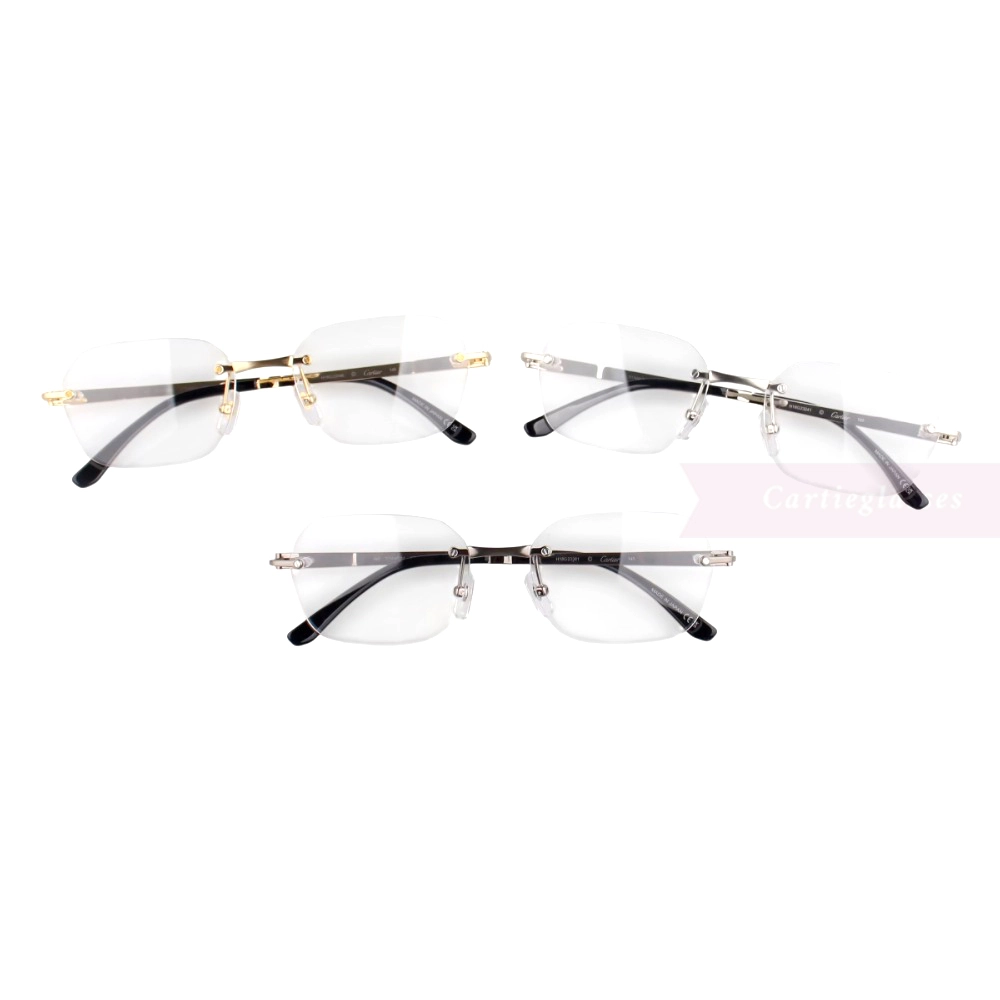Cartier Santos De Wide Rectangle Titanium Rimless Eyeglasses CT0407O (1)
