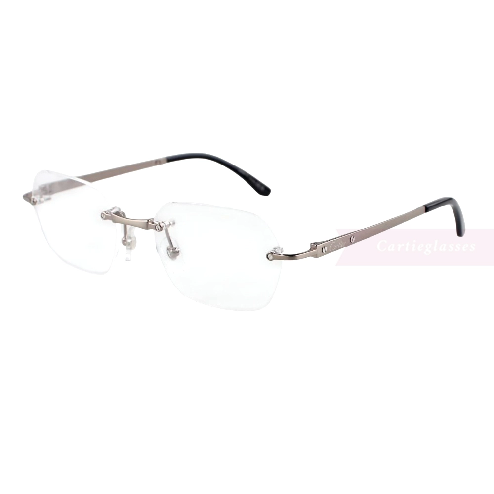 Cartier Santos De Wide Rectangle Titanium Rimless Eyeglasses CT0407O (5)