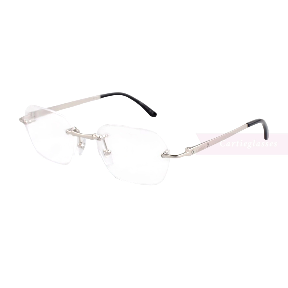 Cartier Santos De Wide Rectangle Titanium Rimless Eyeglasses CT0407O (6)