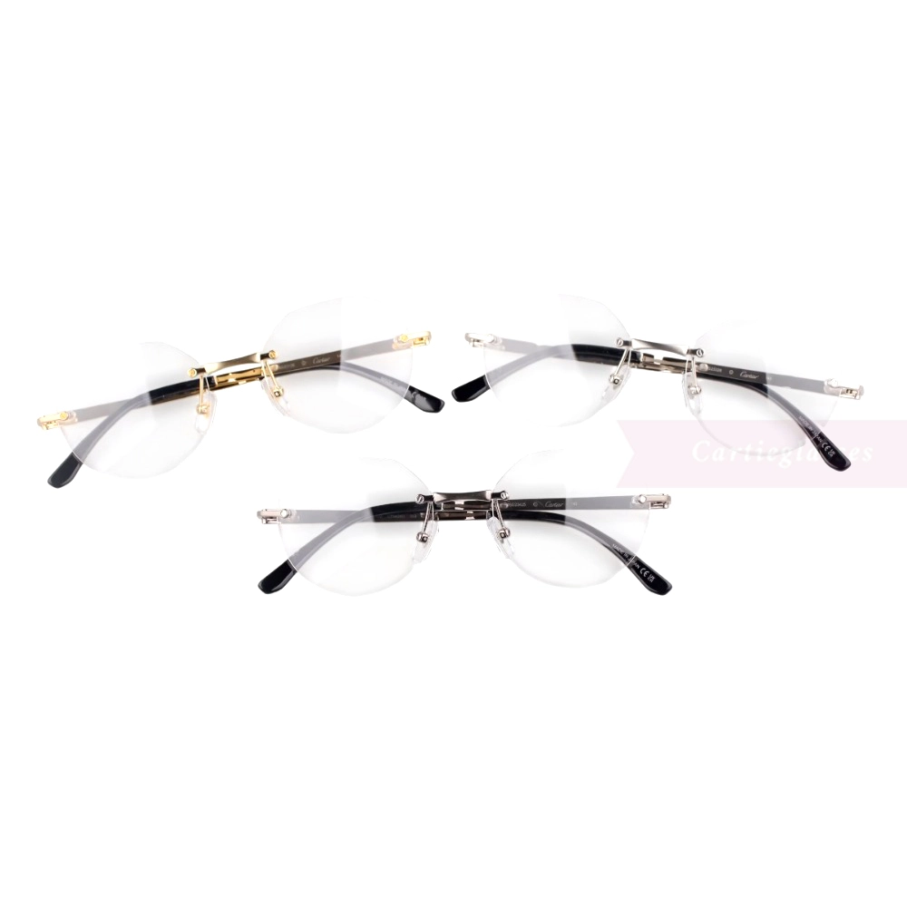 Cartier Santos De Wide Rectangle Titanium Rimless Eyeglasses CT0408O (1)