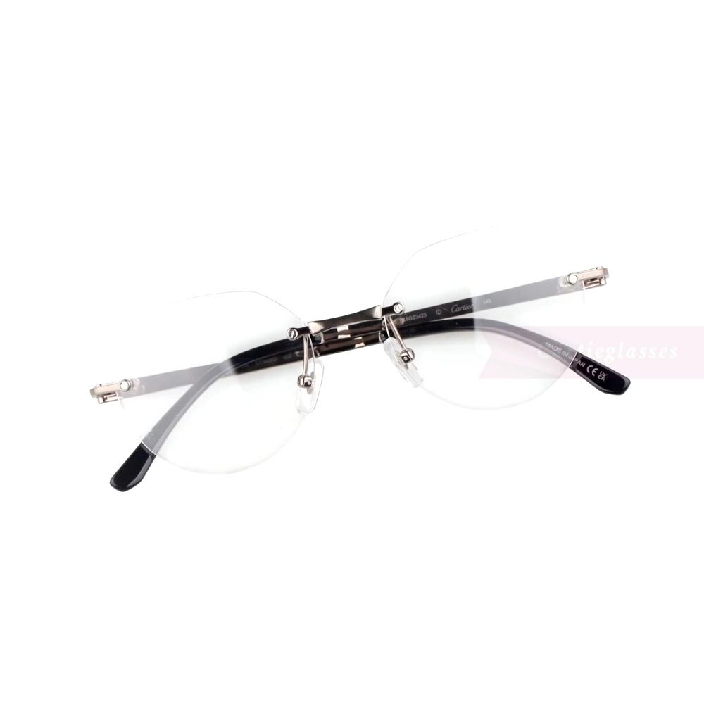 Cartier Santos De Wide Rectangle Titanium Rimless Eyeglasses CT0408O (4)