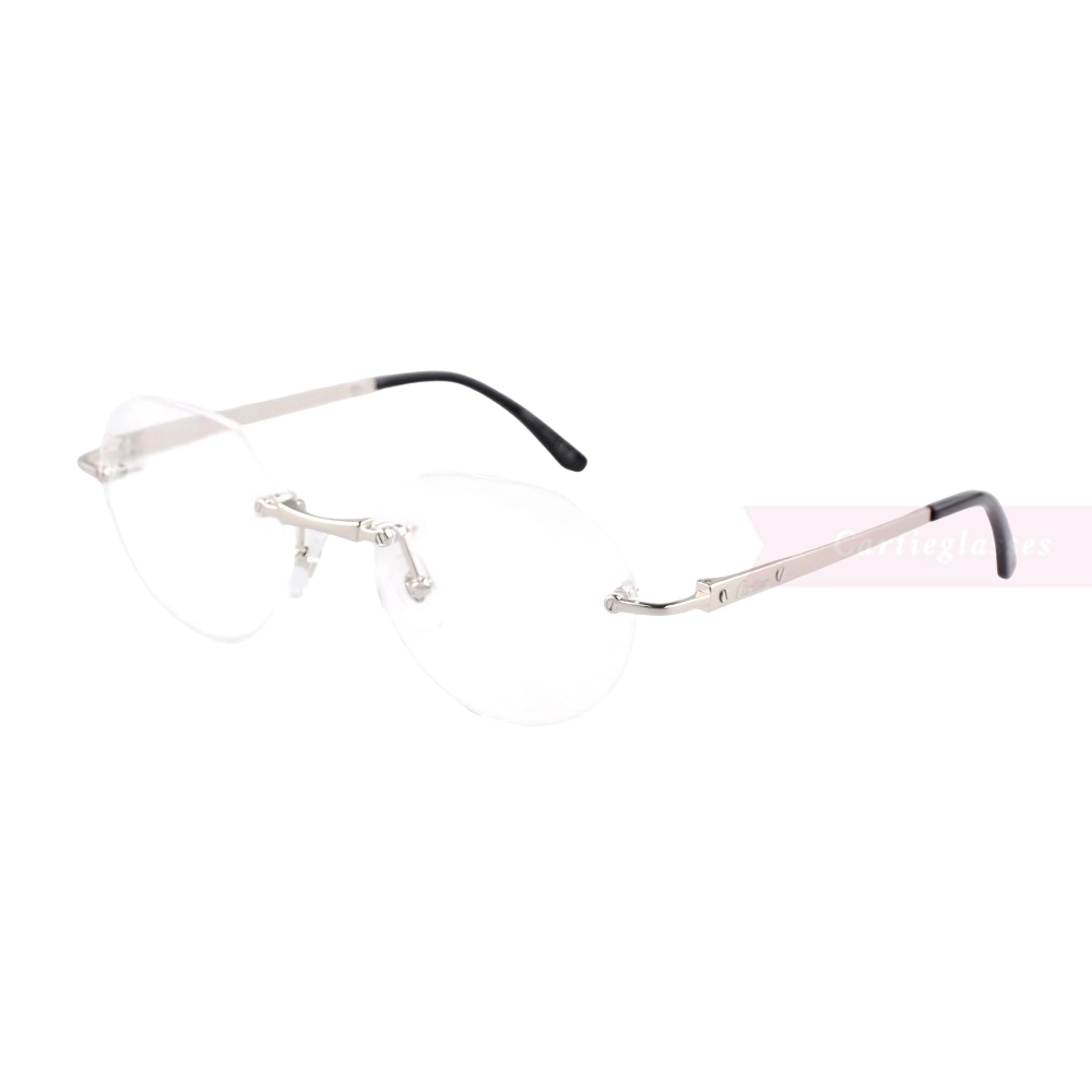 Cartier Santos De Wide Rectangle Titanium Rimless Eyeglasses CT0408O (5)