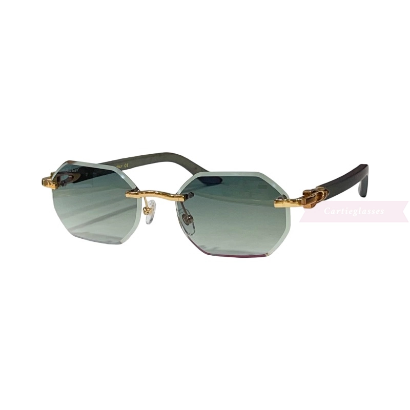 Cartier C Decor Cut Lenses Wooden Rimless Sunglasses CT0439S (1)