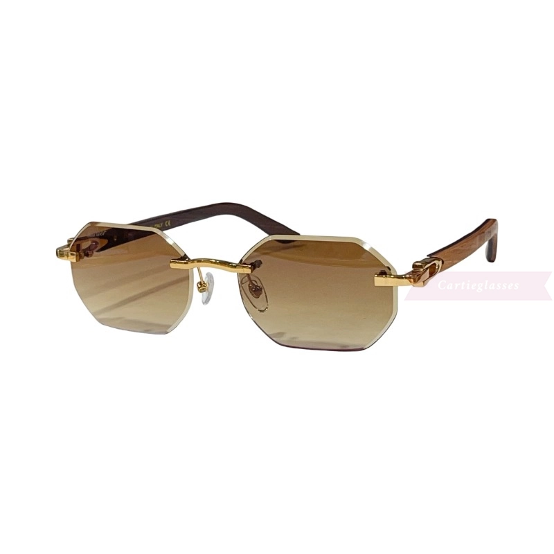 Cartier C Decor Cut Lenses Wooden Rimless Sunglasses CT0439S (10)